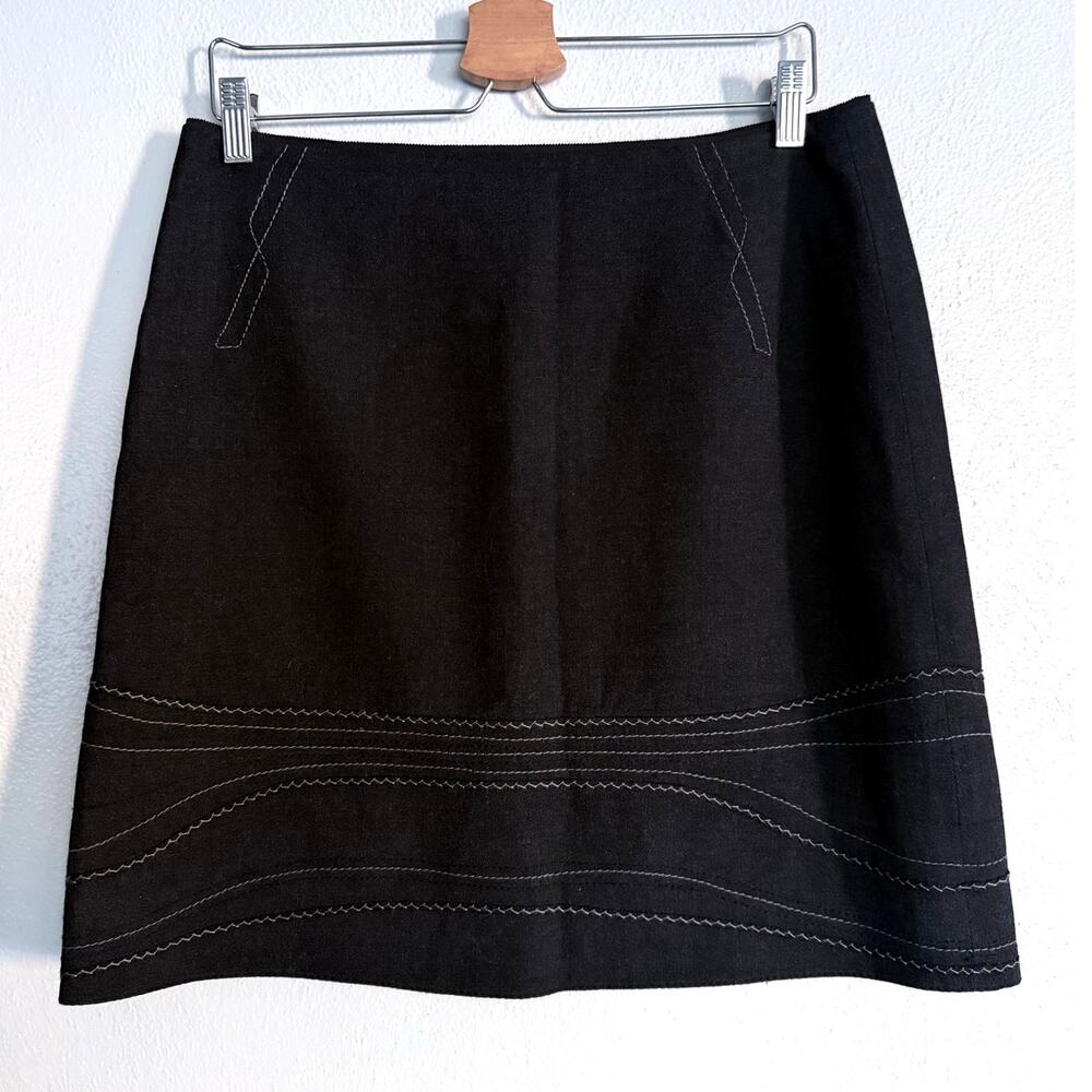 ELIE TAHARI dark charcoal stretch wool seam detail mini a line pencil skirt